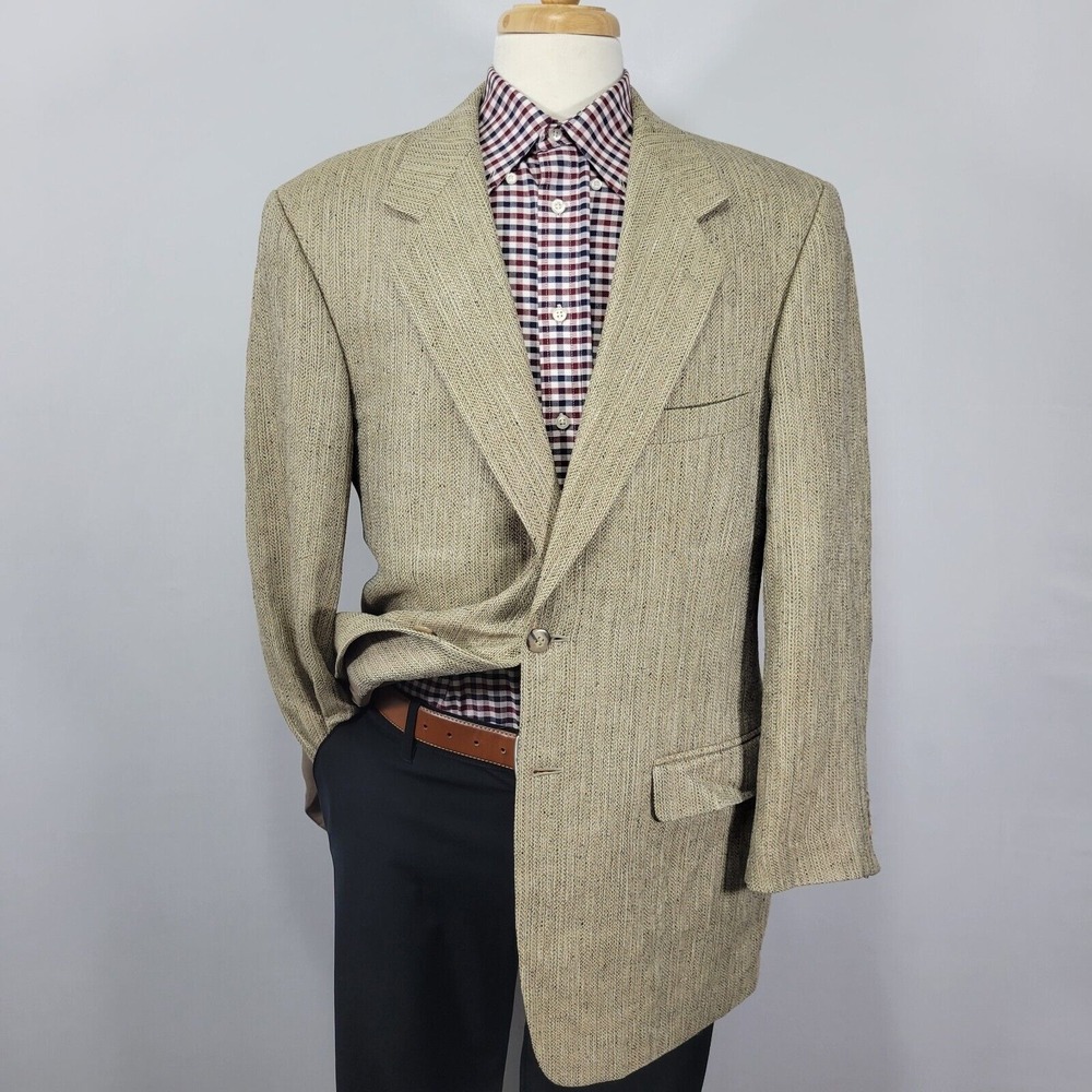VTG Haspel Men's Sport Coat Blazer Two Button Beige Brown 100% SILK Sz 42R